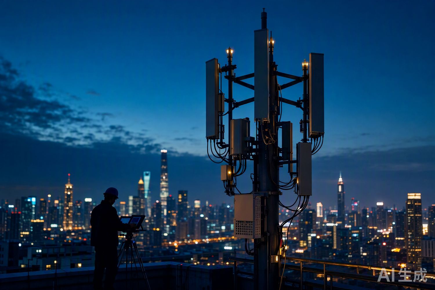 5G 基站与城市夜景